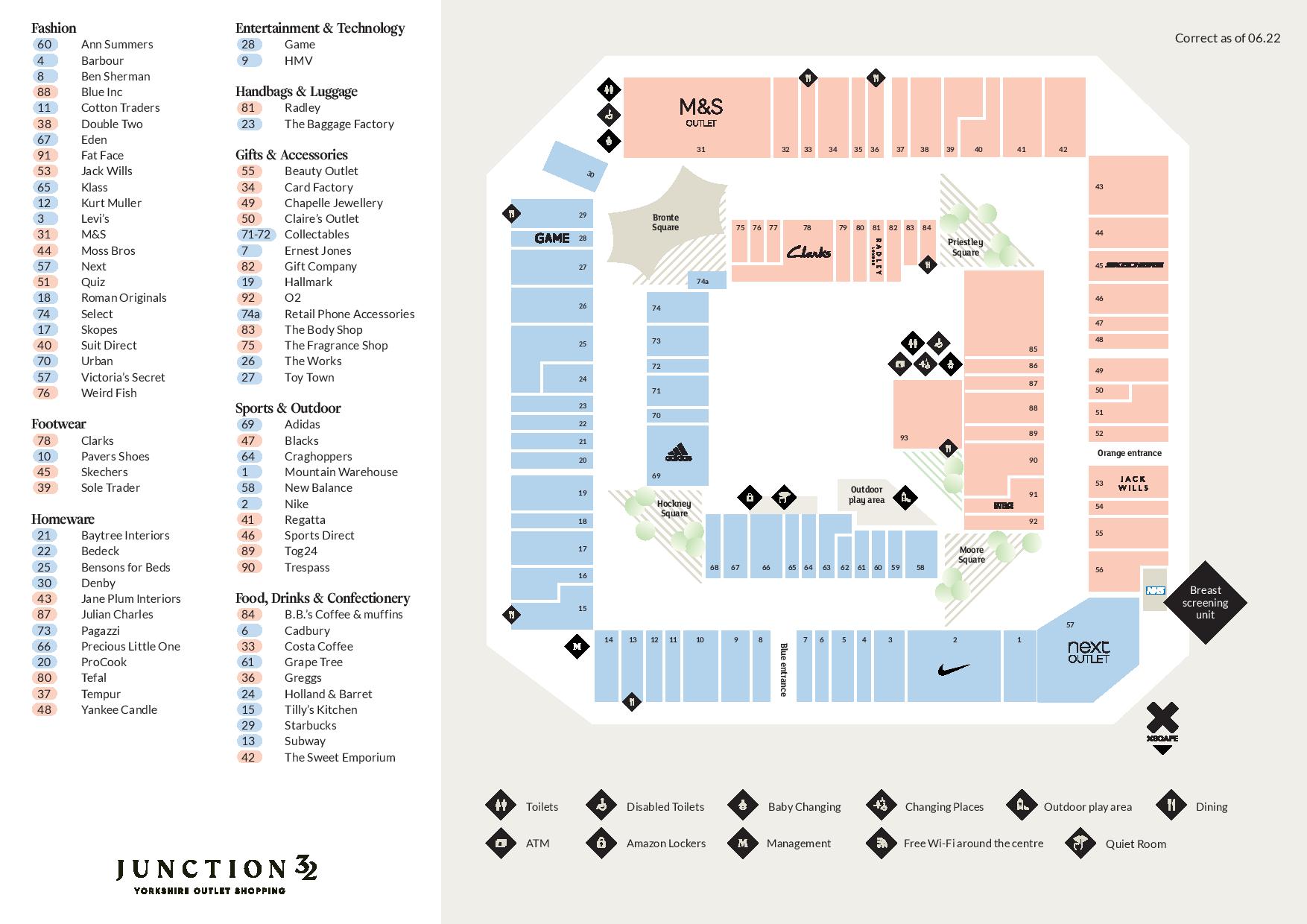 Fashion Outlet Mall Map Centre Map | Junction 32 Yorkshire Outlet Shopping